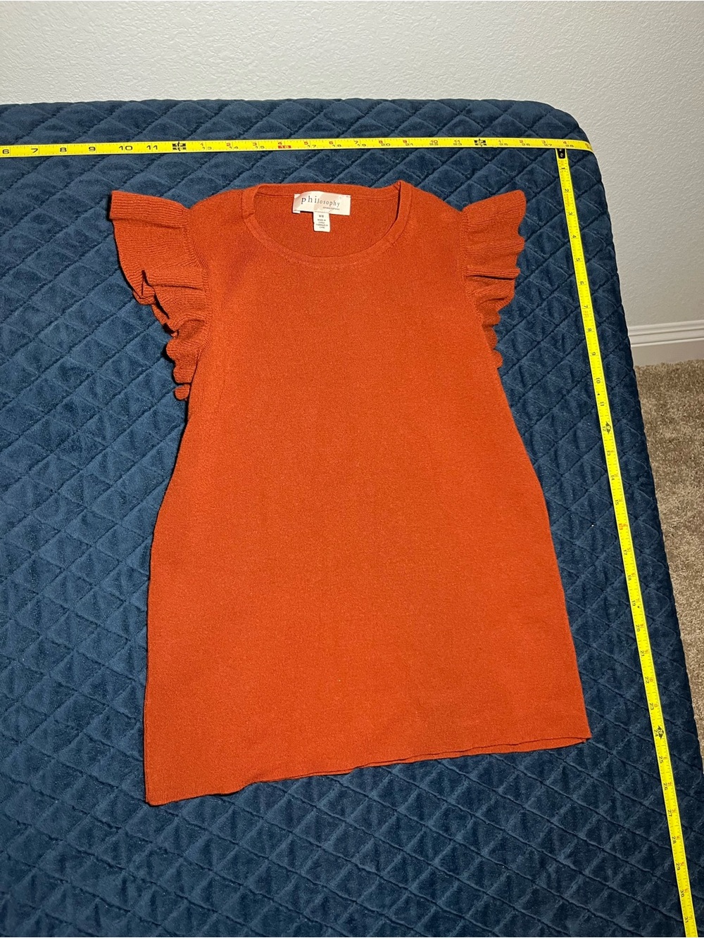 Philosophy Rust Orange Ruffle Sleeve Short Sleeve Top